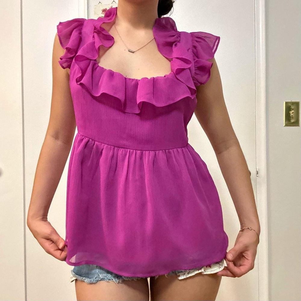 Banana Republic Pink Ruffle Top Size Small - Picture 5 of 7